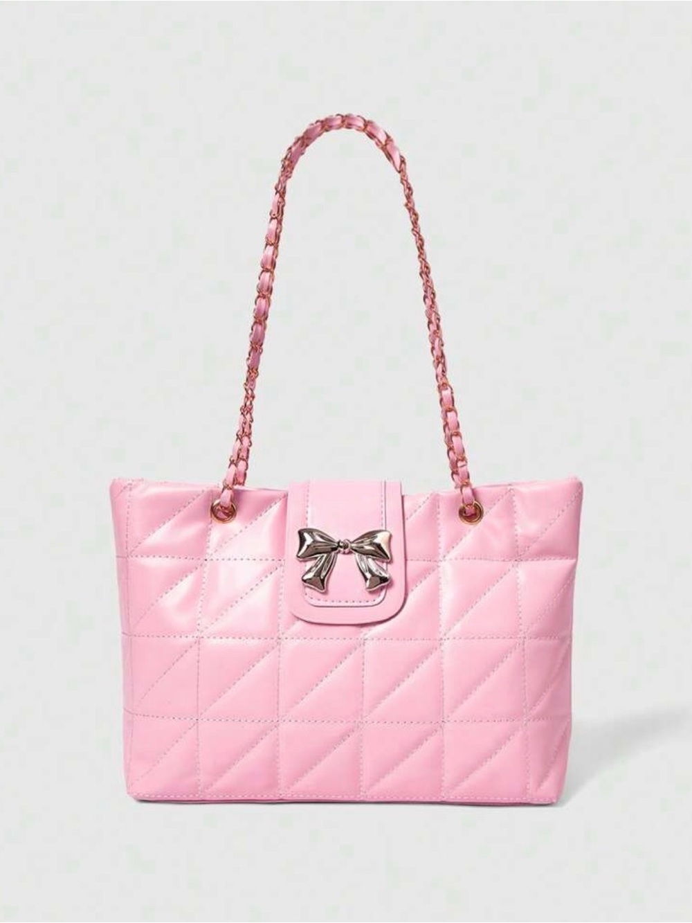 ROMWE Pink Quilted Tote with Bow Detail